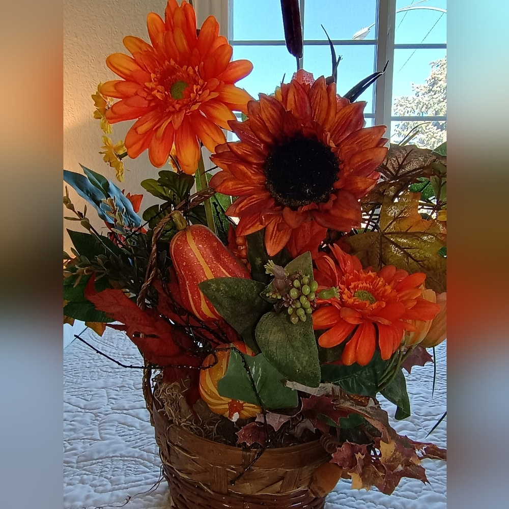 Fall Faux Floral Bouquet In Basket